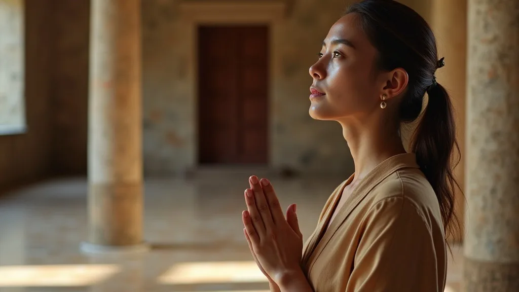 Calm woman at a peaceful temple