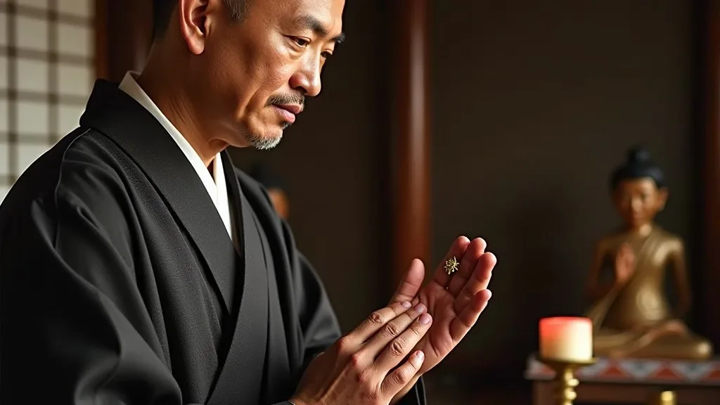 Japanese priest performing a prayer ceremony